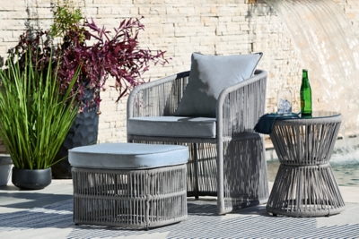Coast Island Outdoor Chair with Ottoman and Side Table, Gray