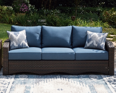 Windglow Outdoor Sofa with Cushion, Blue/Brown