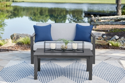 Fynnegan Outdoor Loveseat with Table (Set of 2), Gray, large