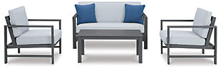 Fynnegan Outdoor Loveseat and 2 Chairs with Coffee Table, , large
