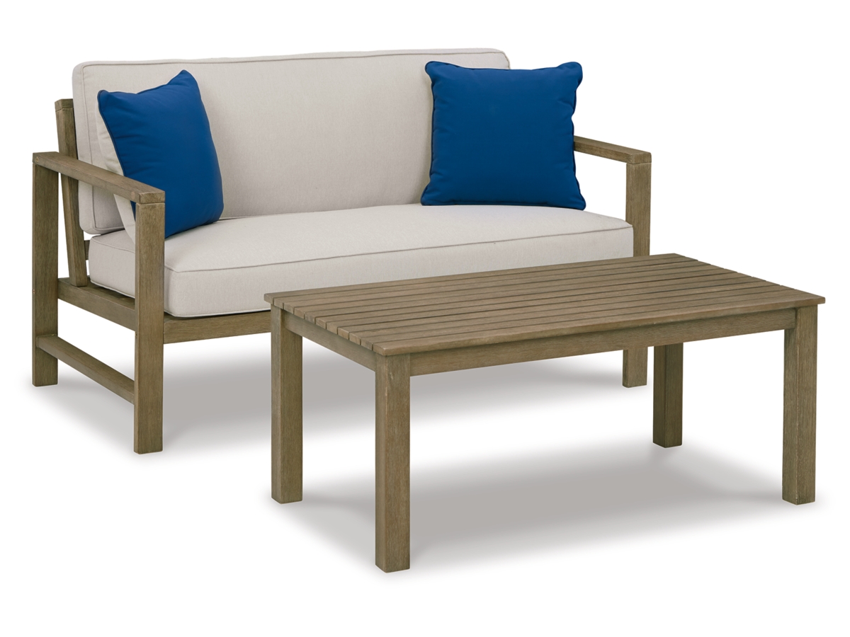 Fynnegan Nuvella Outdoor Loveseat with Coffee Table | Ashley