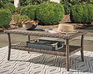 Clearly for those with exceptionally good taste, the Clear Ridge outdoor coffee table revisits the past, but with today’s low-maintenance approach in mind. Modeled after classic “front porch” wicker furniture, this high-style outdoor table includes a rust-free aluminum frame beautified with an all-weather resin weave for authentic flair—but with easy care.All-weather resin wicker handwoven over rust-free aluminum frame | Wood-look resin top with plank effect | Stainless steel hardware | Designed to withstand the harsh elements of the outdoors | Light brown tone | Fixed shelf | Assembly required | Estimated Assembly Time: 30 Minutes