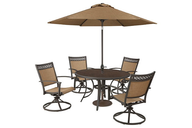 Carmadelia 7 Piece Outdoor Dining Set, Patio Set With Fire Pit And Umbrella