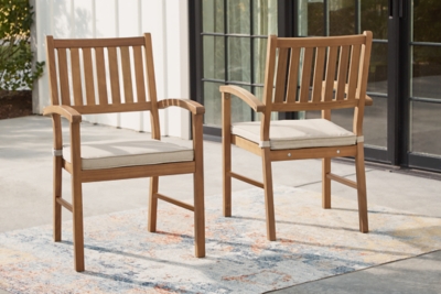 Janiyah Outdoor Dining Arm Chair (Set of 2), Light Brown