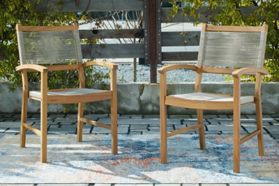 P407-602A Janiyah Outdoor Dining Arm Chair (Set of 2), Light sku P407-602A