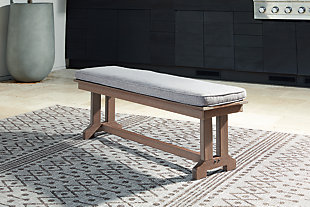 Emmeline Outdoor Dining Bench with Cushion, Brown, rollover