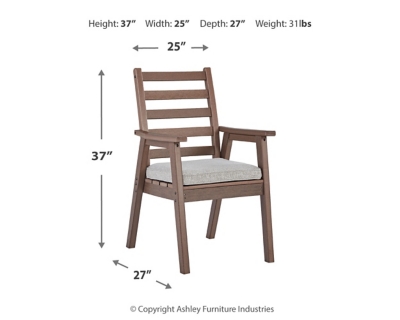 Emmeline Outdoor Dining Arm Chair with Cushion (Set of 2), , large