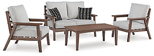 Emmeline Outdoor Loveseat and 2 Chairs with Coffee Table, , large