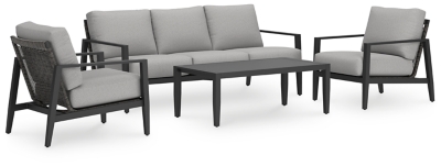 Maroska Outdoor Sofa and 2 Chairs with Coffee Table, , large