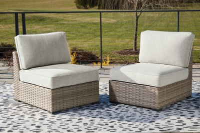 Calworth Outdoor Armless Chair (Set of 2), Beige