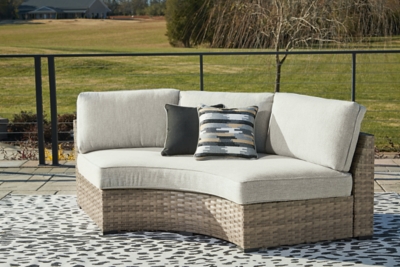 Calworth Outdoor Curved Loveseat with Cushion, , large