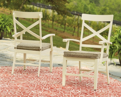 Preston Bay Outdoor Arm Chair with Cushion (Set of 2) , Antique White