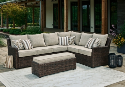 Brook Ranch Outdoor Sofa Sectional/Bench with Cushion (Set of 3), , rollover