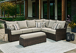Brook Ranch Outdoor Sofa Sectional/Bench with Cushion (Set of 3), , rollover