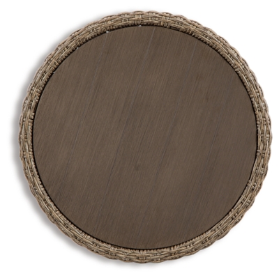 Top view of round wicker outdoor end table