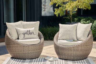 Danson Outdoor Swivel Lounge Chair (Set of 2), Beige