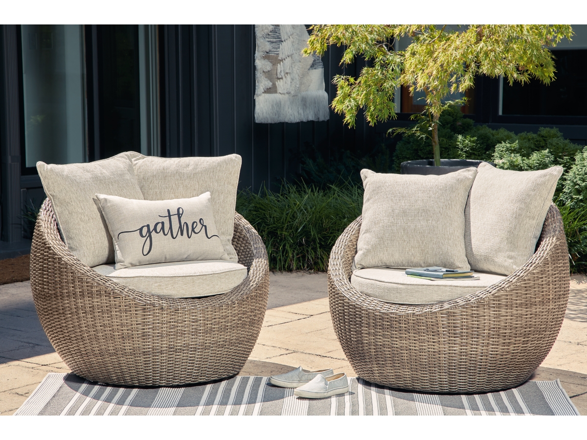Danson Outdoor Swivel Lounge Chair w/Cushion (set of 2) - Beige