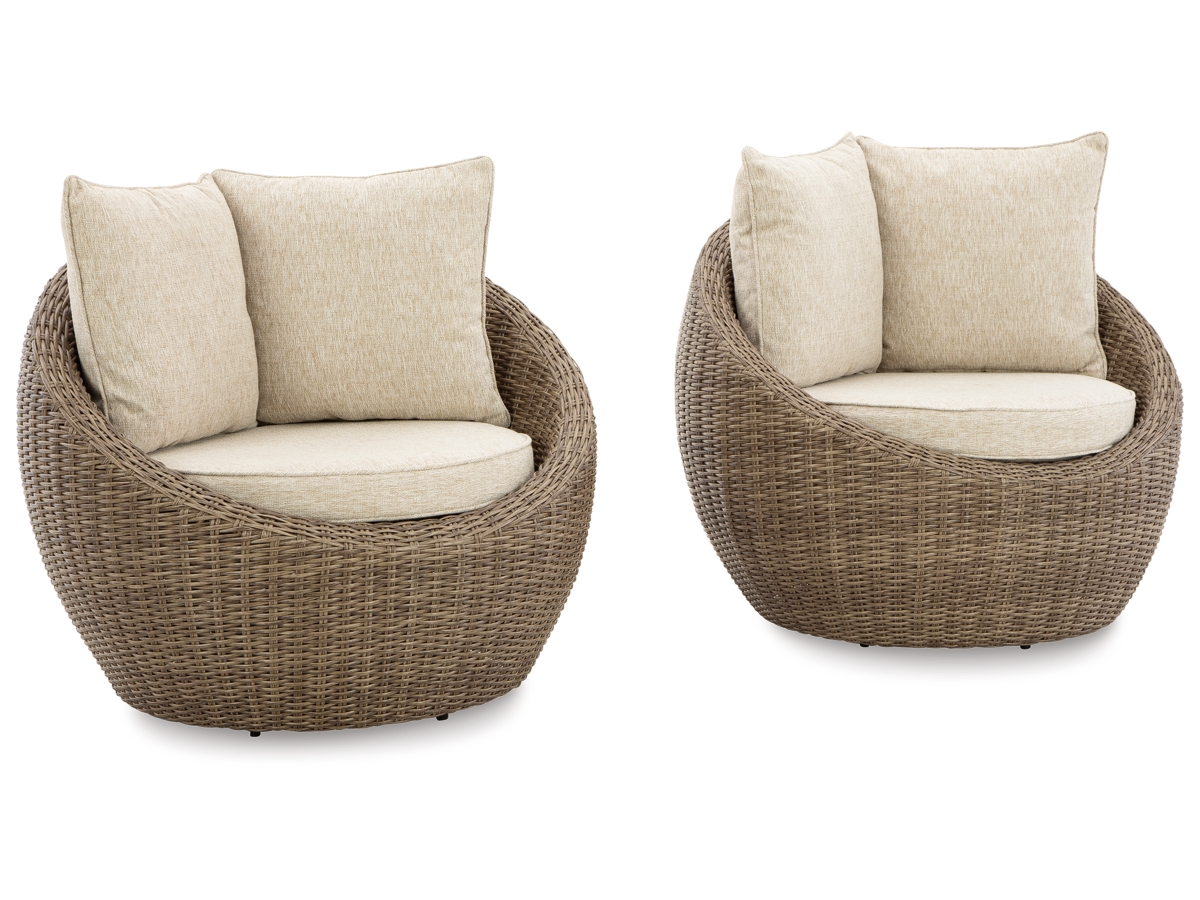 Danson Outdoor Swivel Lounge Chair w/Cushion (set of 2) - Beige