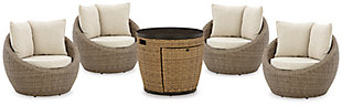 Malayah Outdoor Fire Pit Table and 4 Chairs, , large