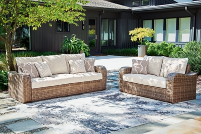 APG-P507-838P2 Sandy Bloom Outdoor Sofa and Loveseat, Beige sku APG-P507-838P2