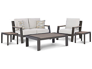 Tropicava Outdoor Loveseat and Lounge Chair with Coffee Table and 2 End Tables, , large