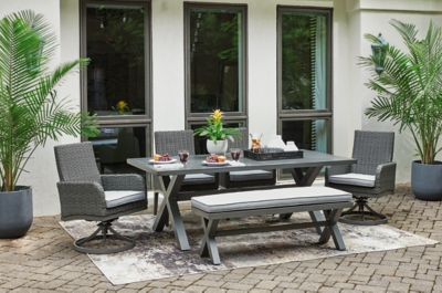 Elite Park Outdoor Dining Table and 4 Chairs and Bench, Gray