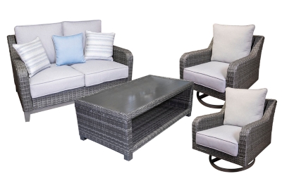 Elite Park Outdoor Loveseat and 2 Lounge Chairs with Coffee Table, Gray