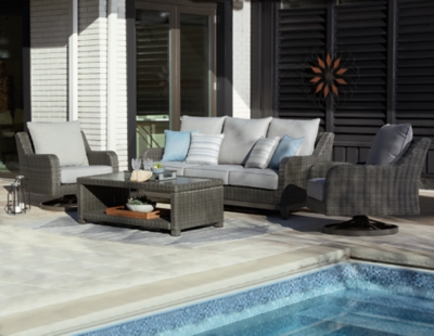 Elite Park Outdoor Sofa and 2 Chairs with Coffee Table, Gray