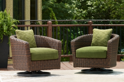 Horizon Hall Outdoor Swivel Lounge Chair with Cushion, Brown/Green
