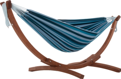 Patio Double Cotton Hammock with Solid Pine Arc Stand, , large