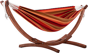 Patio Double Sunbrella® Hammock with Solid Pine Arc Stand, Sunset, large