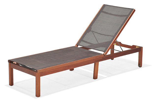When it’s time to recline, this eucalyptus lounger is sure to please. Sustainably sourced and certified by the Forest Stewardship Council, eucalyptus is naturally UV and weather resistant for years of enjoyment in any climate. Lightweight and durable, the Weathernet® mesh cover makes cleanup virtually nonexistent, perfectly suited to your "maintenance-free" lifestyle.Made of solid eucalyptus wood | Grown in well-managed Vietnamese forests | Certified by the FSC (Forest Stewardship Council) | Brown finish | Seat and back made of gray Weathernet® mesh | Durable, all-weather design | High-quality galvanized steel hardware | For indoor/outdoor use | Over time eucalyptus adopts a weathered hue; regular application of teak oil helps preserve original tone | Some assembly required
