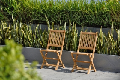 Outdoor Teak Folding Chairs with Vertical Slats (Set of 2) , Brown