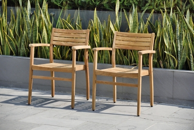 Teak Armchair with Horizontal Slats (Set of 2), , large