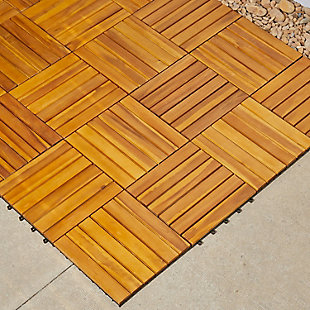 Vifah Malibu 6-Slat Acacia Interlocking Deck Tile (Set of 10), , rollover