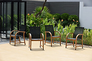 Amazonia Teak Finish and Sling Armchairs (Set of 4), , rollover