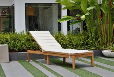 Amazonia Teak Finish Lounger with Light Gray Cushion, , rollover