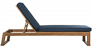 Inspired by the cosmopolitan lifestyle of Ibiza’s jetsetters, this ultra-modern sun lounger makes a high-style splash. Crafted with natural wood and fitted with a plush cushion, its relaxed, luxurious aesthetic creates an instant oasis in any outdoor living space.Frame made of eucalyptus wood and galvanized steel in natural finish | Removable foam filled polyester cushion in navy blue | Weather resistant | Indoor/outdoor use | Store in a dry location | Clean on a regular basis to promote safer experiences and longer product life | Assembly required
