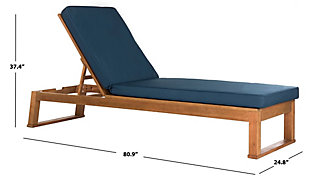 Inspired by the cosmopolitan lifestyle of Ibiza’s jetsetters, this ultra-modern sun lounger makes a high-style splash. Crafted with natural wood and fitted with a plush cushion, its relaxed, luxurious aesthetic creates an instant oasis in any outdoor living space.Frame made of eucalyptus wood and galvanized steel in natural finish | Removable foam filled polyester cushion in navy blue | Weather resistant | Indoor/outdoor use | Store in a dry location | Clean on a regular basis to promote safer experiences and longer product life | Assembly required