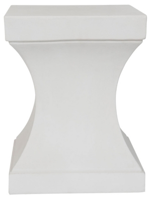 Close-up of a white pedestal table base with hourglass shape