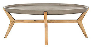 Inspired by the iconic furnishings in Spain’s top design gallery, this concrete oval indoor-outdoor coffee table is an investment. Crafted with acacia wood, its natural finish and dark gray top instantly upgrade any living room or outdoor space.Made of acacia wood and concrete | Suitable for indoor/outdoor use | Spills should be taken care of immediately before they stain; do not use bleach solutions | Weight capacity 15 lbs | Assembly required