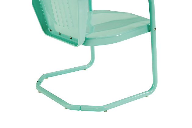 Relax outside for hours on this nostalgically inspired outdoor metal chair. Kick back while you reminisce in this sturdy steel chair, designed to withstand the hottest of summer days and other harsh conditions. The chair’s non-toxic, powdercoated finish is available in various colors to complement your personal taste and decor.Made of sturdy steel | Non-toxic, powdercoated finish | Uv resistant to withstand harsh weather conditions | Available in several colors | For indoor/outdoor use | Assembly required