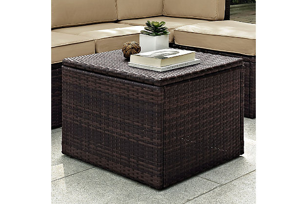 Make the most of outdoor entertaining with this simply elegant all-weather resin wicker table. This finely crafted outdoor furniture essential is crafted with intricately woven resin wicker over a durable steel frame for high style and performance. Clean lines make it an exceptionally easy addition to your al fresco living space.Durable powdercoated steel frame | Uv-resistant outdoor resin wicker | Assembly required