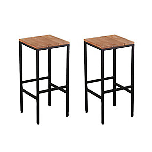 Bar seating to suit your style. Refresh your outdoor entertaining with this indoor-outdoor bar stool set. Sleek metal, backless, barstools with solid acacia wood seats combine into a minimalist-approved silhouette ready to host your game day soiree.Set of 2 | Made of acacia wood and iron | Natural wood tone top with dark powdercoat frame | All-weather metal construction | Suitable for indoor or outdoor use | Assembly required | Assembly time frame is 15 to 30 min.