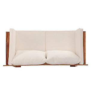 Life of leisure. Relax in the lap of luxury with this convertible settee. The frame offers five-star service, transforming from loveseat, to chaise lounge, to settee at your command. When you're ready for a nap, fold down the sides to transform the chair into a bed. The wood frame creates stability in both positions and the included pillows and cushions provide a soft surface.Made of acacia wood | Oil rubbed wood finish | Removable cushion and pillows with white polyester covers and soft polyfill | Weather resistant | Suitable for indoor and outdoor use | Assembly required | Assembly time frame is 15 to 30 min.