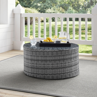 Crosley Catalina Outdoor Wicker Round Coffee Table, Gray/Black, large