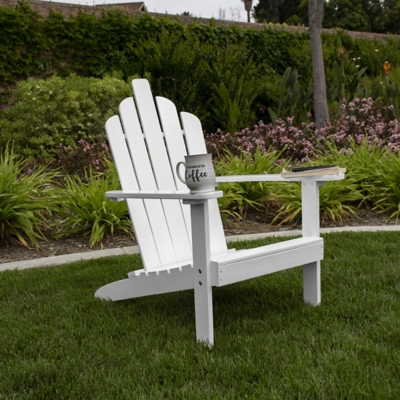Monty Outdoor Patio Wood Adirondack Chair, White, rollover