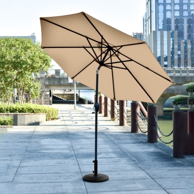 Westin Outdoor 9-Ft Market Patio Umbrella with Round Resin Base, Brown, large