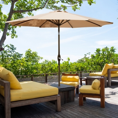 Belmont 9' Outdoor Patio Table Umbrella With Tilt And Crank, Beige, rollover