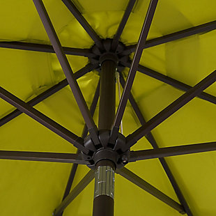 Enjoy being outdoors without the sun blasting down on you as you sit underneath this 9-foot patio umbrella and fillable base set. Use the vibrant umbrella to shield yourself from the elements and put a fun twist on your outdoor decor. A push-button tilt mechanism lets you adjust as you please so you can get just the right amount of sun. The base allows you to move the umbrella to any part of your yard. The best part is both are easy to set up, clean and require minimal maintenance.Includes umbrella and fillable base  | Bronze-tone powder coated aluminum frame with 8 steel ribs | Water- and fade-resistant lime green polyester canopy with air ventilation  | 20" sturdy plastic fillable base with black finish; weather resistant | Rust proof and anti-corrosive  | Easy crank open with tilt adjustment | Weight capacity 55 lbs. when filled with water and sand | Assembly required | Ships in 2 boxes | Estimated Assembly Time: 5 Minutes